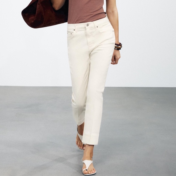 Zara oyster white high rise bootcut cropped jeans NWT - Picture 1 of 12
